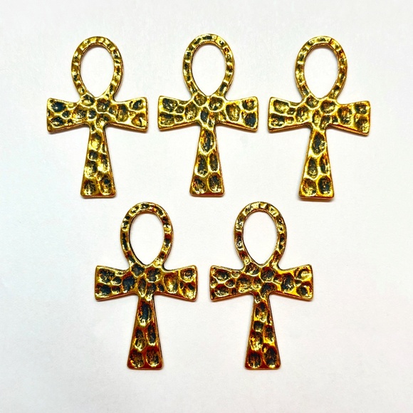 As Low As $2 Large Antique Golden Tibetan Style Ankh Pendants 35mm x 24mm (5) - Picture 1 of 2